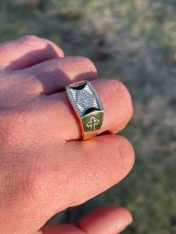 Mens Bling Gold Vermeil Over Solid 925 Silver Two Tone Cross Iced CZ Ring Drip -Harlem Bling Shop italiano silver inc mens bling gold vermeil over solid 925 silver two tone cross iced cz ring drip 25823.1664377587
