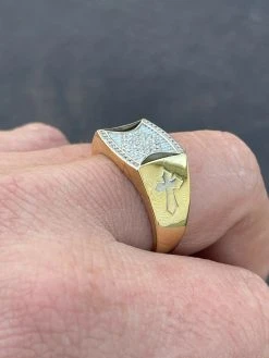 Mens Bling Gold Vermeil Over Solid 925 Silver Two Tone Cross Iced CZ Ring Drip -Harlem Bling Shop italiano silver inc mens bling gold vermeil over solid 925 silver two tone cross iced cz ring drip 25868.1664383667