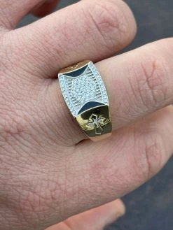 Mens Bling Gold Vermeil Over Solid 925 Silver Two Tone Cross Iced CZ Ring Drip -Harlem Bling Shop italiano silver inc mens bling gold vermeil over solid 925 silver two tone cross iced cz ring drip 75895.1664372063