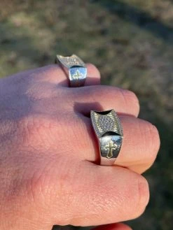 Mens Bling Solid 925 Sterling Silver & 14k Gold Two Tone Cross Iced CZ Ring Drip -Harlem Bling Shop italiano silver inc mens bling solid 925 sterling silver and 14k gold two tone cross iced cz ring drip 19941.1664388974