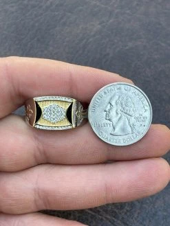 Mens Bling Solid 925 Sterling Silver & 14k Gold Two Tone Cross Iced CZ Ring Drip -Harlem Bling Shop italiano silver inc mens bling solid 925 sterling silver and 14k gold two tone cross iced cz ring drip 38438.1664379631