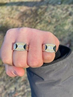 Mens Bling Solid 925 Sterling Silver & 14k Gold Two Tone Cross Iced CZ Ring Drip -Harlem Bling Shop italiano silver inc mens bling solid 925 sterling silver and 14k gold two tone cross iced cz ring drip 98233.1664384411