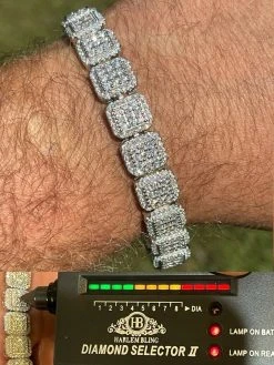 Men's Custom Square Bracelet Real 925 Silver Iced MOISSANITE Pass Diamond Tester
