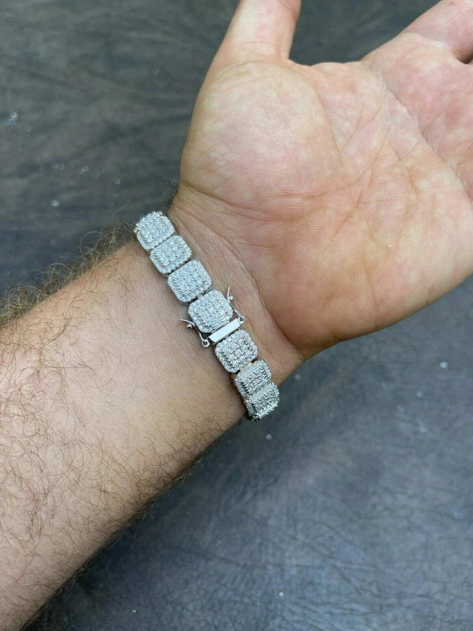 Men's Custom Square Bracelet Real 925 Silver Iced MOISSANITE Pass Diamond Tester 7 Men's Custom Square Bracelet Real 925 Silver Iced MOISSANITE Pass Diamond Tester - Image 5
