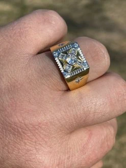 Mens Iced 14k Gold & Real Solid 925 Sterling Silver Diamond Solitaire Ring Pinky -Harlem Bling Shop italiano silver inc mens iced 14k gold and real solid 925 sterling silver diamond solitaire ring pinky 02749.1664380429