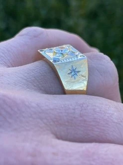 Mens Iced 14k Gold & Real Solid 925 Sterling Silver Diamond Solitaire Ring Pinky -Harlem Bling Shop italiano silver inc mens iced 14k gold and real solid 925 sterling silver diamond solitaire ring pinky 42909.1664389789