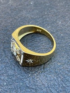 Mens Iced 14k Gold & Real Solid 925 Sterling Silver Diamond Solitaire Ring Pinky -Harlem Bling Shop italiano silver inc mens iced 14k gold and real solid 925 sterling silver diamond solitaire ring pinky 70001.1664374409