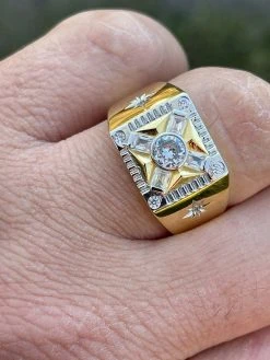 Mens Iced 14k Gold & Real Solid 925 Sterling Silver Diamond Solitaire Ring Pinky -Harlem Bling Shop italiano silver inc mens iced 14k gold and real solid 925 sterling silver diamond solitaire ring pinky 71983.1664375819