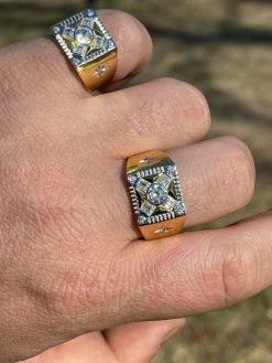 Mens Iced 14k Gold & Real Solid 925 Sterling Silver Diamond Solitaire Ring Pinky -Harlem Bling Shop italiano silver inc mens iced 14k gold and real solid 925 sterling silver diamond solitaire ring pinky 76942.1664377018