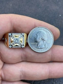 Mens Iced 14k Gold & Real Solid 925 Sterling Silver Diamond Solitaire Ring Pinky -Harlem Bling Shop italiano silver inc mens iced 14k gold and real solid 925 sterling silver diamond solitaire ring pinky 91129.1664375584