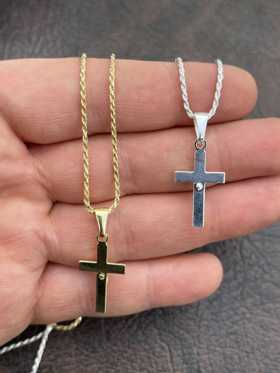 Mens Ladies Real 925 Silver Plain Gold Cross Crucifix Pendant Necklace Small 1" 11 Mens Ladies Real 925 Silver Plain Gold Cross Crucifix Pendant Necklace Small 1" - Image 9