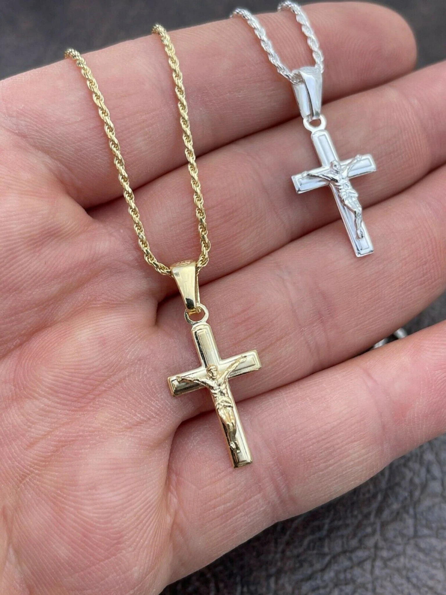 Mens Ladies Real 925 Silver Plain Gold Cross Crucifix Pendant Necklace Small 1" 3 Mens Ladies Real 925 Silver Plain Gold Cross Crucifix Pendant Necklace Small 1"