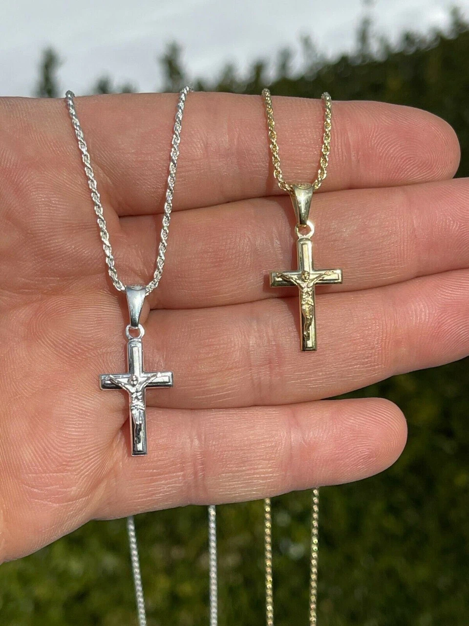 Mens Ladies Real 925 Silver Plain Gold Cross Crucifix Pendant Necklace Small 1" 9 Mens Ladies Real 925 Silver Plain Gold Cross Crucifix Pendant Necklace Small 1" - Image 7