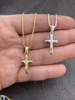 Mens Ladies Real 925 Silver Plain Gold Cross Crucifix Pendant Necklace Small 1" 16 Mens Ladies Real 925 Silver Plain Gold Cross Crucifix Pendant Necklace Small 1" -Harlem Bling Shop italiano silver inc mens ladies real 925 silver plain gold cross crucifix pendant necklace small 1 48620.1664395708