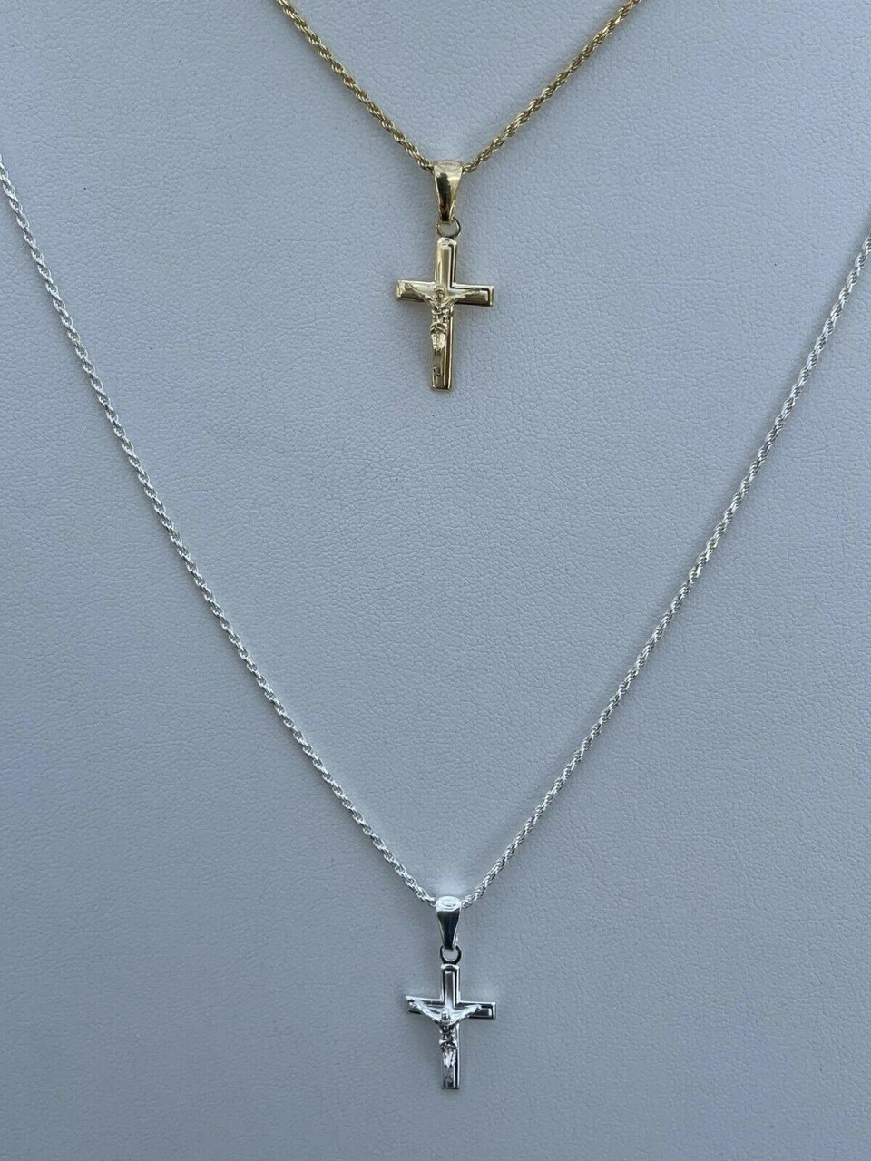 Mens Ladies Real 925 Silver Plain Gold Cross Crucifix Pendant Necklace Small 1" 4 Mens Ladies Real 925 Silver Plain Gold Cross Crucifix Pendant Necklace Small 1" - Image 2