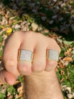 Men's Large Solid Real 14k Gold 925 Silver Square Diamond Pinky RING ICY Bling -Harlem Bling Shop italiano silver inc mens large solid real 14k gold 925 silver square diamond pinky ring icy bling 05706.1665670322