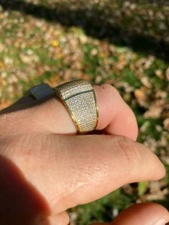 Men's Large Solid Real 14k Gold 925 Silver Square Diamond Pinky RING ICY Bling -Harlem Bling Shop italiano silver inc mens large solid real 14k gold 925 silver square diamond pinky ring icy bling 59602.1664379100