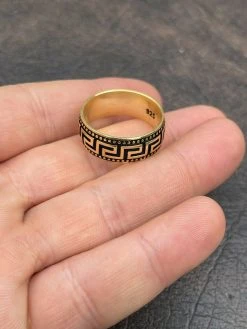 Mens Plain Ring Real 14k Gold Over Solid 925 Silver Pinky Wedding Band Greek Key -Harlem Bling Shop italiano silver inc mens plain ring real 14k gold over solid 925 silver pinky wedding band greek key 02074.1664394756