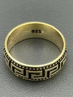 Mens Plain Ring Real 14k Gold Over Solid 925 Silver Pinky Wedding Band Greek Key -Harlem Bling Shop italiano silver inc mens plain ring real 14k gold over solid 925 silver pinky wedding band greek key 14320.1664379241
