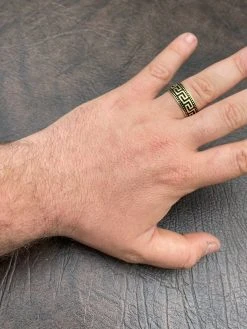 Mens Plain Ring Real 14k Gold Over Solid 925 Silver Pinky Wedding Band Greek Key -Harlem Bling Shop italiano silver inc mens plain ring real 14k gold over solid 925 silver pinky wedding band greek key 47918.1664393027