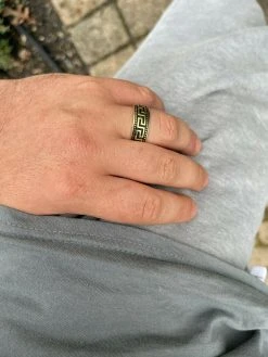 Mens Plain Ring Real 14k Gold Over Solid 925 Silver Pinky Wedding Band Greek Key -Harlem Bling Shop italiano silver inc mens plain ring real 14k gold over solid 925 silver pinky wedding band greek key 49131.1664381445