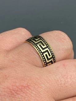 Mens Plain Ring Real 14k Gold Over Solid 925 Silver Pinky Wedding Band Greek Key -Harlem Bling Shop italiano silver inc mens plain ring real 14k gold over solid 925 silver pinky wedding band greek key 50807.1664373203