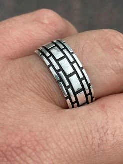 Mens Plain Ring Real 925 Silver & Black Oxidized Wedding Band Size 8 9 10 11 12