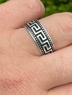 Mens Plain Ring Real 925 Sterling Silver & Black Oxidized Wedding Band Greek Key -Harlem Bling Shop italiano silver inc mens plain ring real 925 sterling silver and black oxidized wedding band greek key 27406.1664371816