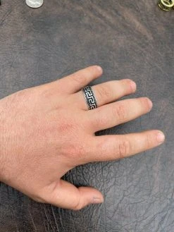 Mens Plain Ring Real 925 Sterling Silver & Black Oxidized Wedding Band Greek Key -Harlem Bling Shop italiano silver inc mens plain ring real 925 sterling silver and black oxidized wedding band greek key 60729.1664371318