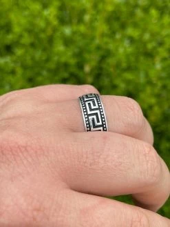 Mens Plain Ring Real 925 Sterling Silver & Black Oxidized Wedding Band Greek Key -Harlem Bling Shop italiano silver inc mens plain ring real 925 sterling silver and black oxidized wedding band greek key 81323.1664383666