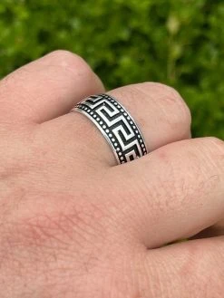Mens Plain Ring Real 925 Sterling Silver & Black Oxidized Wedding Band Greek Key -Harlem Bling Shop italiano silver inc mens plain ring real 925 sterling silver and black oxidized wedding band greek key 86780.1664390182