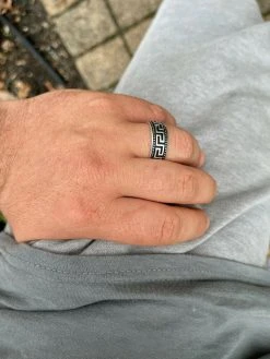 Mens Plain Ring Real 925 Sterling Silver & Black Oxidized Wedding Band Greek Key -Harlem Bling Shop italiano silver inc mens plain ring real 925 sterling silver and black oxidized wedding band greek key 88897.1664377430