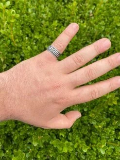 Mens Plain Ring Real 925 Sterling Silver & Black Oxidized Wedding Band Greek Key -Harlem Bling Shop italiano silver inc mens plain ring real 925 sterling silver and black oxidized wedding band greek key 93605.1664394096