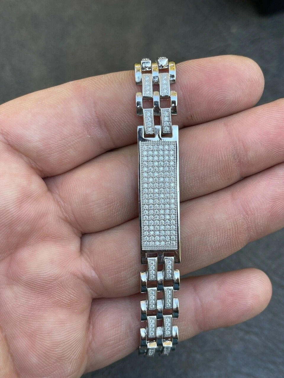 Mens Presidential ID Bracelet Real 925 Silver Iced MOISSANITE Pass Diamond Test 11 Mens Presidential ID Bracelet Real 925 Silver Iced MOISSANITE Pass Diamond Test - Image 9