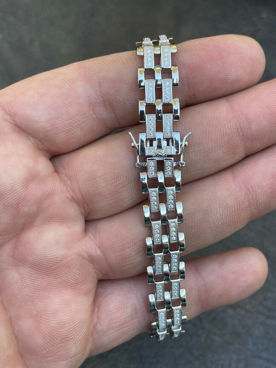 Mens Presidential ID Bracelet Real 925 Silver Iced MOISSANITE Pass Diamond Test 12 Mens Presidential ID Bracelet Real 925 Silver Iced MOISSANITE Pass Diamond Test - Image 10