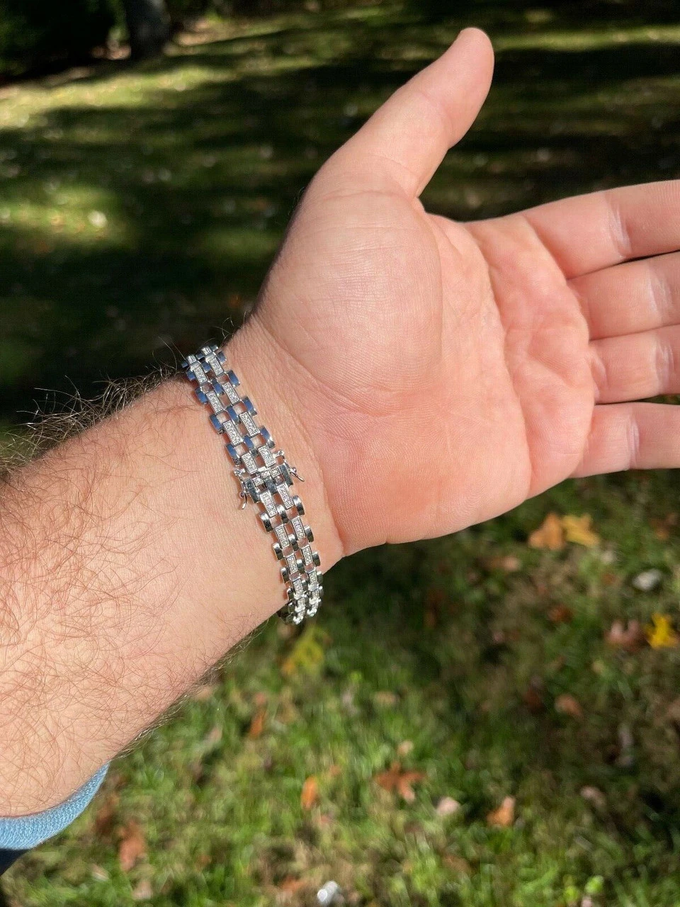 Mens Presidential ID Bracelet Real 925 Silver Iced MOISSANITE Pass Diamond Test 8 Mens Presidential ID Bracelet Real 925 Silver Iced MOISSANITE Pass Diamond Test - Image 6