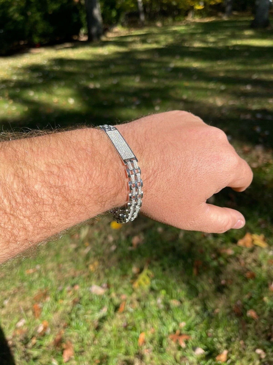 Mens Presidential ID Bracelet Real 925 Silver Iced MOISSANITE Pass Diamond Test 5 Mens Presidential ID Bracelet Real 925 Silver Iced MOISSANITE Pass Diamond Test - Image 3
