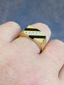 Men's Real 14k Gold Solid 925 Silver Nugget Black Onyx Ring Iced Hip Hop Anillo -Harlem Bling Shop italiano silver inc mens real 14k gold solid 925 silver nugget black onyx ring iced hip hop anillo 19398.1664391610