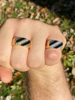 Men's Real 14k Gold Solid 925 Silver Nugget Black Onyx Ring Iced Hip Hop Anillo -Harlem Bling Shop italiano silver inc mens real 14k gold solid 925 silver nugget black onyx ring iced hip hop anillo 34152.1664383911