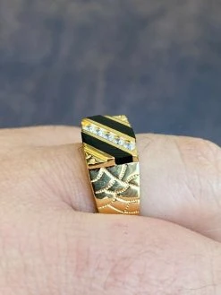 Men's Real 14k Gold Solid 925 Silver Nugget Black Onyx Ring Iced Hip Hop Anillo -Harlem Bling Shop italiano silver inc mens real 14k gold solid 925 silver nugget black onyx ring iced hip hop anillo 60678.1664384842