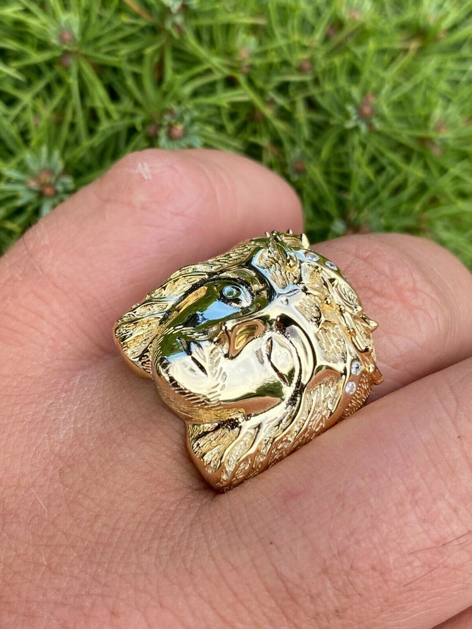 Mens Real 14k Yellow Gold Over Solid 925 Silver Jesus Face Ring Pinky Hip Hop 5 Mens Real 14k Yellow Gold Over Solid 925 Silver Jesus Face Ring Pinky Hip Hop - Image 3