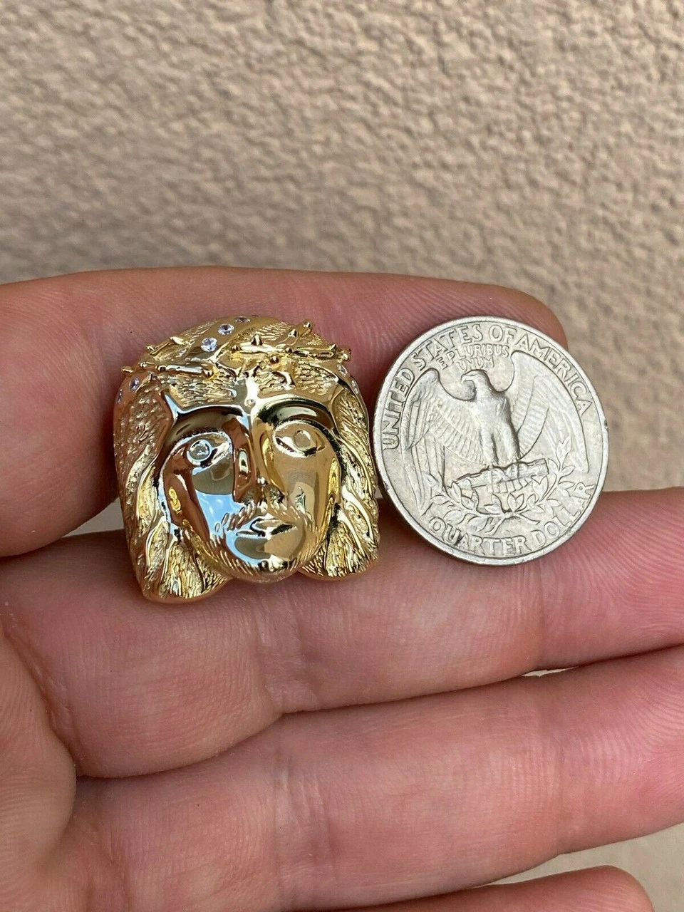 Mens Real 14k Yellow Gold Over Solid 925 Silver Jesus Face Ring Pinky Hip Hop 10 Mens Real 14k Yellow Gold Over Solid 925 Silver Jesus Face Ring Pinky Hip Hop - Image 8