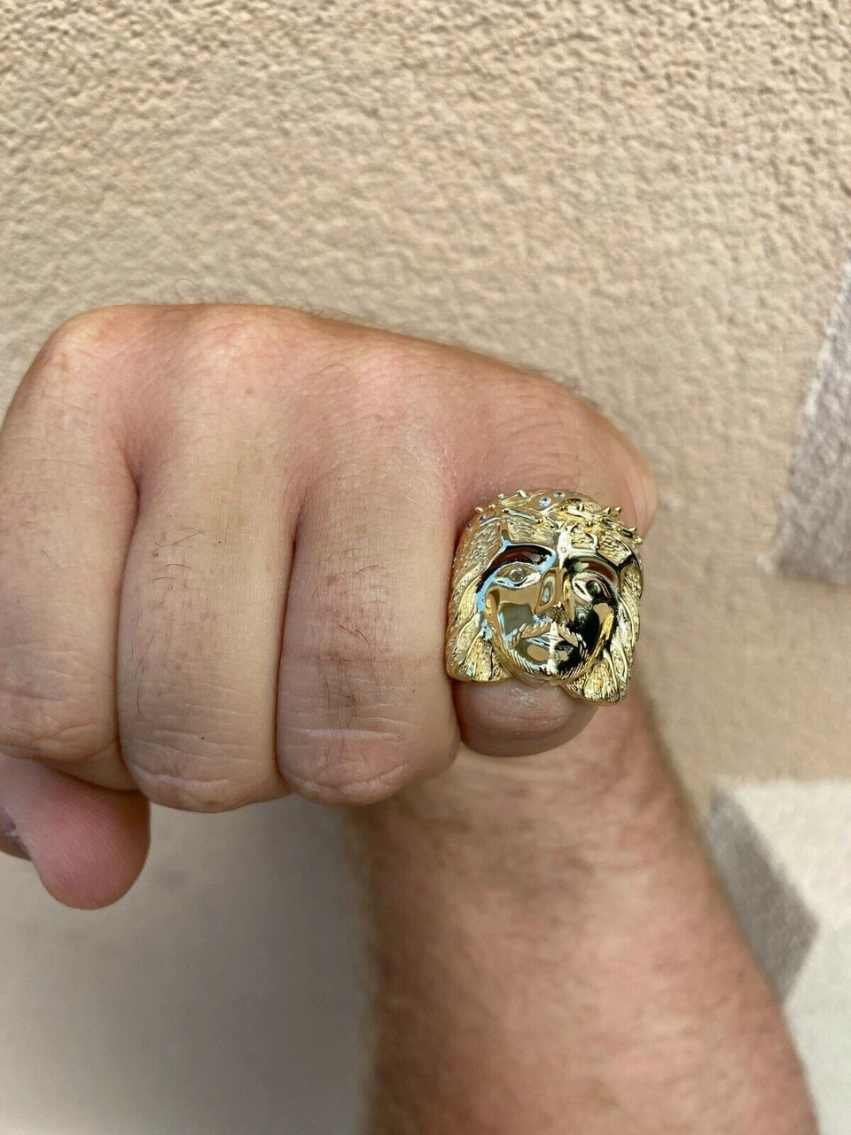 Mens Real 14k Yellow Gold Over Solid 925 Silver Jesus Face Ring Pinky Hip Hop 13 Mens Real 14k Yellow Gold Over Solid 925 Silver Jesus Face Ring Pinky Hip Hop - Image 11