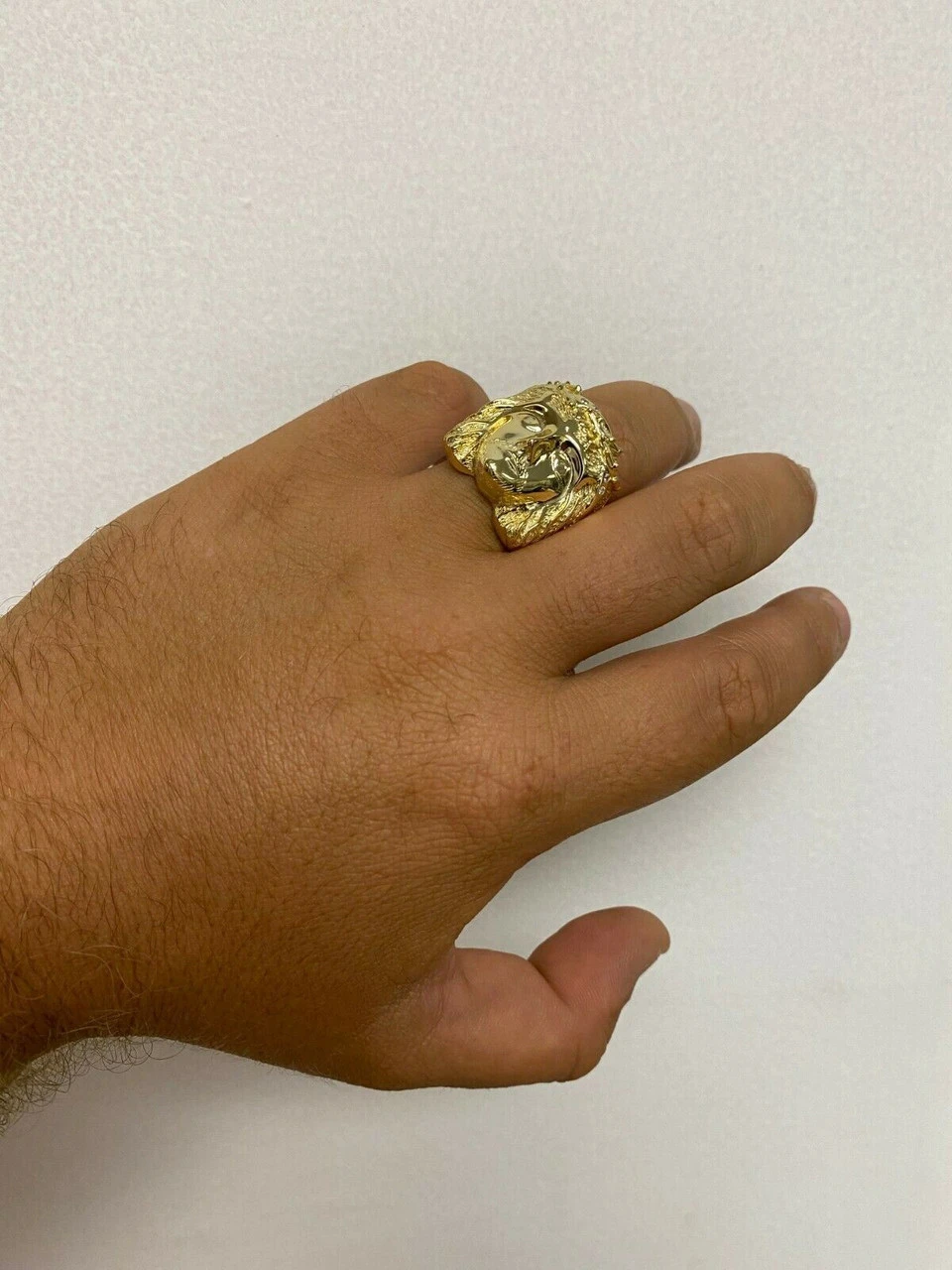 Mens Real 14k Yellow Gold Over Solid 925 Silver Jesus Face Ring Pinky Hip Hop 11 Mens Real 14k Yellow Gold Over Solid 925 Silver Jesus Face Ring Pinky Hip Hop - Image 9