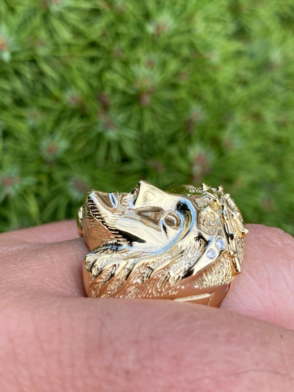 Mens Real 14k Yellow Gold Over Solid 925 Silver Jesus Face Ring Pinky Hip Hop 6 Mens Real 14k Yellow Gold Over Solid 925 Silver Jesus Face Ring Pinky Hip Hop - Image 4