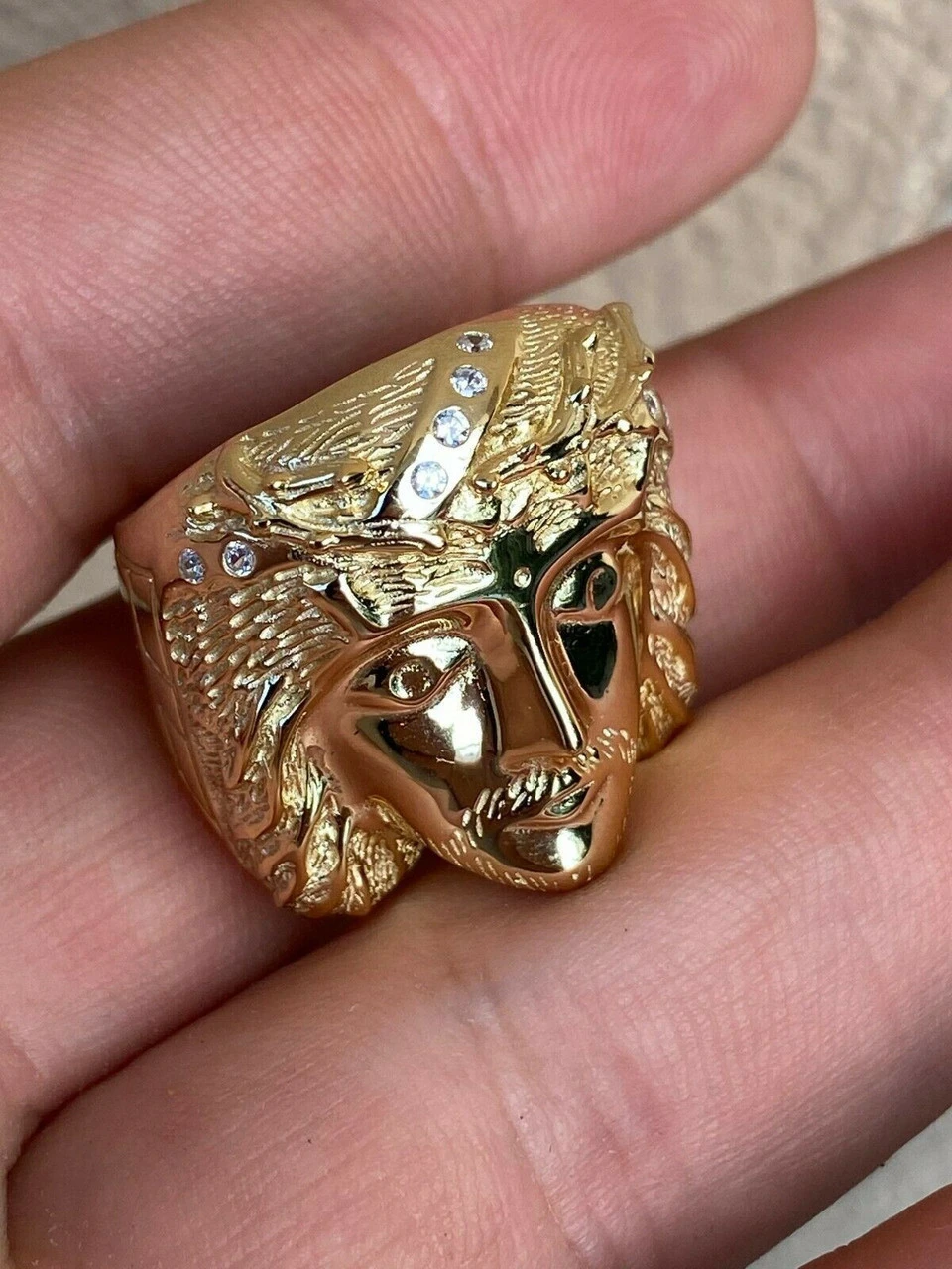 Mens Real 14k Yellow Gold Over Solid 925 Silver Jesus Face Ring Pinky Hip Hop 12 Mens Real 14k Yellow Gold Over Solid 925 Silver Jesus Face Ring Pinky Hip Hop - Image 10