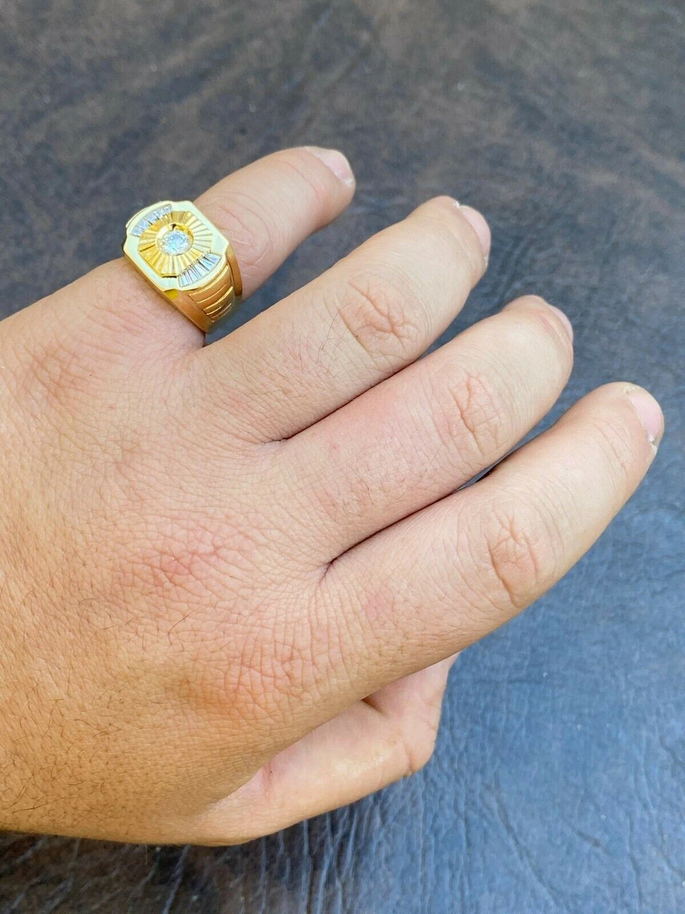 Mens Real 925 Silver & 14k Yellow Gold Iced Baguette Diamond Custom Ring Sz 7-13 12 Mens Real 925 Silver & 14k Yellow Gold Iced Baguette Diamond Custom Ring Sz 7-13 - Image 10