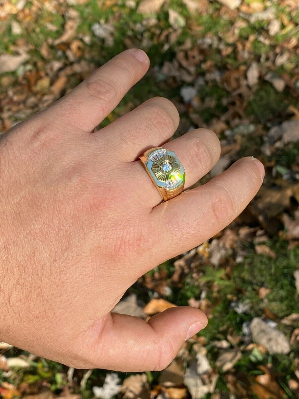 Mens Real 925 Silver & 14k Yellow Gold Iced Baguette Diamond Custom Ring Sz 7-13 6 Mens Real 925 Silver & 14k Yellow Gold Iced Baguette Diamond Custom Ring Sz 7-13 - Image 4