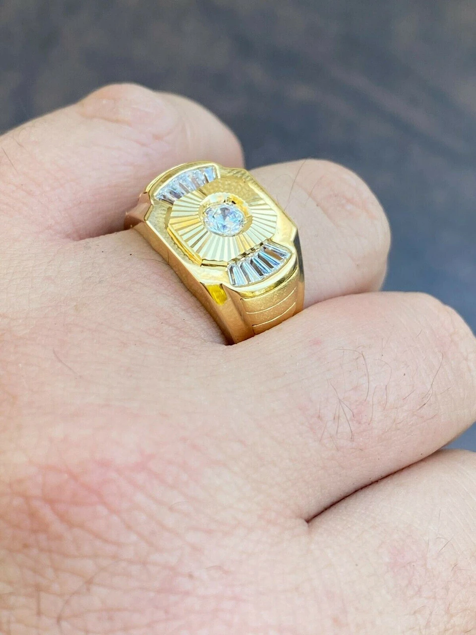 Mens Real 925 Silver & 14k Yellow Gold Iced Baguette Diamond Custom Ring Sz 7-13 5 Mens Real 925 Silver & 14k Yellow Gold Iced Baguette Diamond Custom Ring Sz 7-13 - Image 3