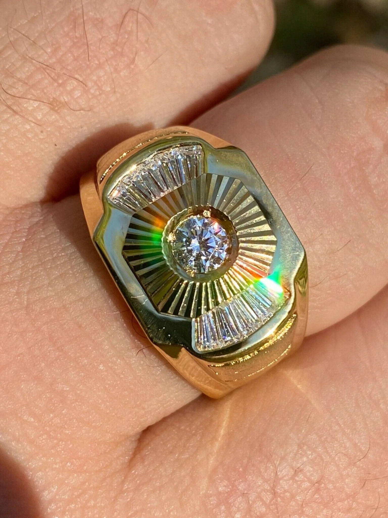 Mens Real 925 Silver & 14k Yellow Gold Iced Baguette Diamond Custom Ring Sz 7-13 3 Mens Real 925 Silver & 14k Yellow Gold Iced Baguette Diamond Custom Ring Sz 7-13